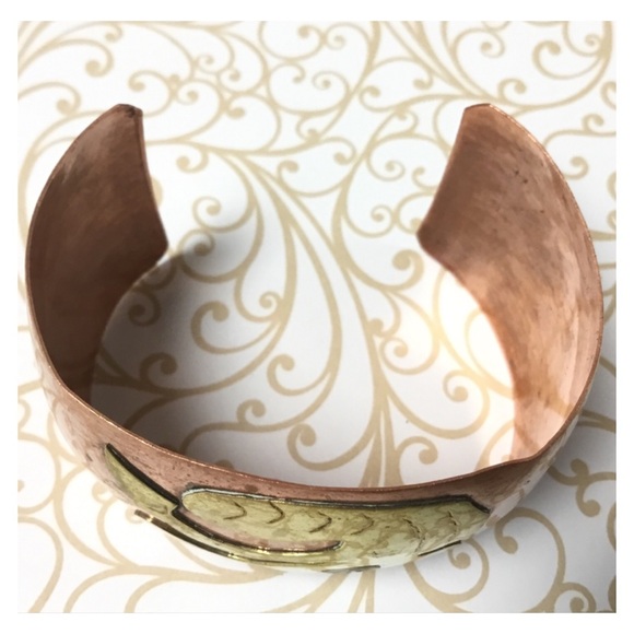 Vintage MEXICO Handcrafted Copper Brass Abalone Cuff Bracelet - Picture 7 of 9